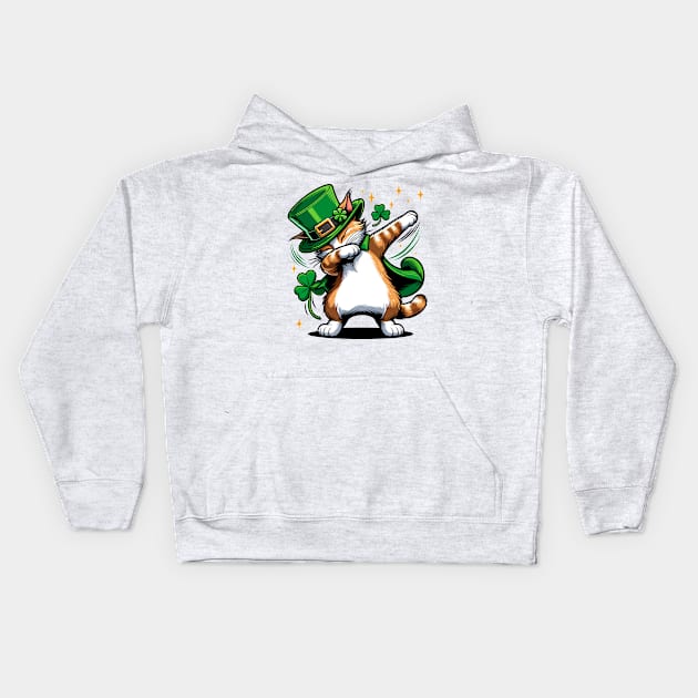 St. Patrick's Dabbing Ginger Cat Tee | Festive Irish Kitty Apparel Kids Hoodie by Kicosh